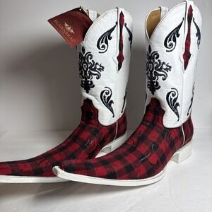El General Plaid long toe‎ Embroidered cowboy dance 15 In Long boots size 8
